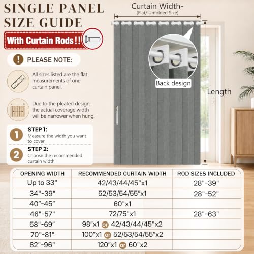 Image of AJAZZ Blackout Door Curtains for Doorways with Curtain Rods Adjustable 28-63 inch Long, Accordion Doors for Doorway, Magnetic Door Curtain for Bedroom Doorway Curtain Set, 1 Pack, W75 x L80 in, Dark Grey