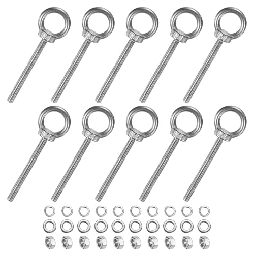 M METERXITY 10-Sets Stainless Eyebolt M6x69mm Shoulder Lifting Eye Bolt with Nuts Washers Male Screw Thread Ring Shoulder Eye Bolts Length 2.72 Inch for Suspending/Fastening