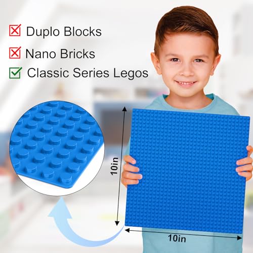 Image of Pokiiulk Classic Baseplates, Peel and Stick Base Plates for Building Bricks, Compatible with Major Brands, Self-Adhersive Base for Bricks 10 inch x 10 inch, 6 Pack Blue