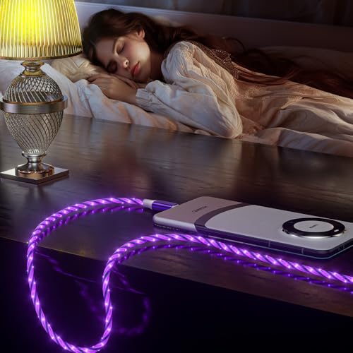 Image of IHAO Starry Lighted Up USB Cable USBC to Type C Durable PD Fast Charging with Visible Current Flow As Night Light Use-C to C Starry Purple