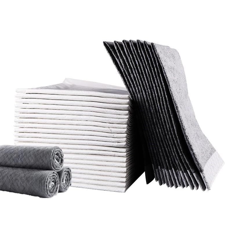 Image of Disposable Pet Pee Mats for Indoor & Outdoor Use, Charcoal and Bamboo Filter for Odor Absorption. Large, 24in x 24in , 40 Pack