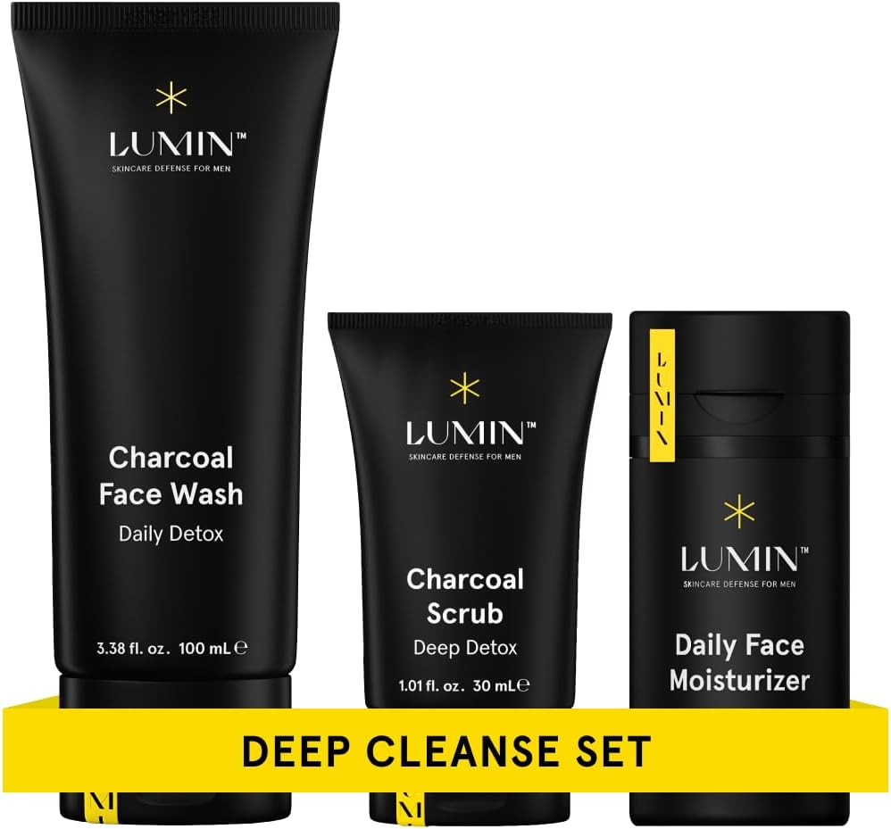 Lumin – Smooth Operator Detox Trio – Men’s skincare kit, Includes: Charcoal Face Wash Daily Detox, Charcoal Scrub Deep Detox & Daily Face Moisturizer, Suitable for all skin types, Two Month Supply
