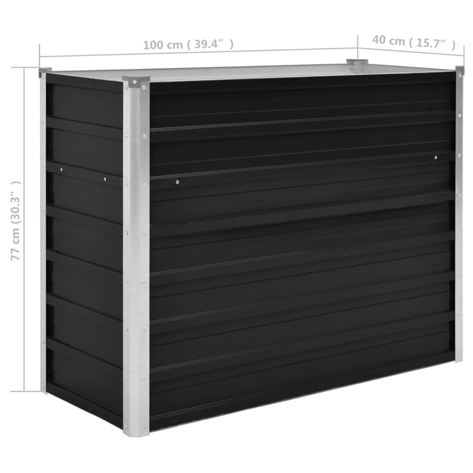 Arriate de Acero galvanizado Gris Antracita 100x40x77 cm Adecuado para Plantar Plantas y Flores, macetas de Exterior adecuadas para terrazas, Balcones y Patios