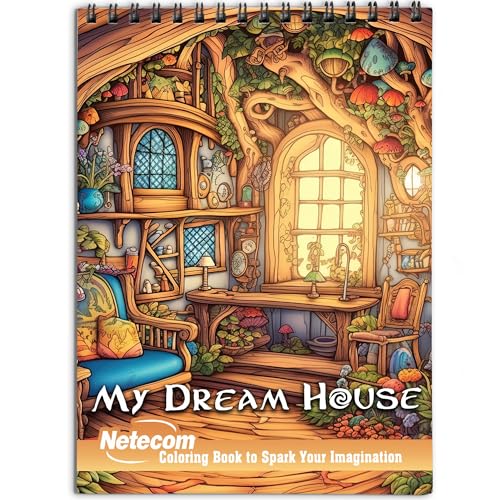 Netecom My Dream House Spiral Bound Coloring Book for Adults, Softcover, 30 Captivating Coloring Pages of Home Design Artwork for Stress Relief and Relaxation