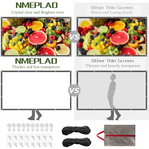 Image of Projector Screen Portable Movie Screen for Outdoor Indoor,4K 16:9 HD Foldable Wrinkle-Free Screen,1.1 GAIN,160Viewing,Support Front Rear Projection with 16 Sticky Hooks & 8 Nail Hooks (100 INCH)