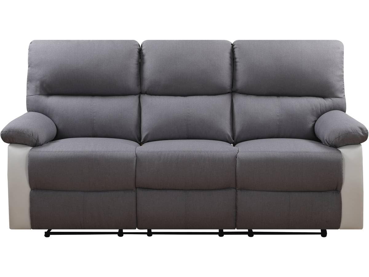 Habitat et Jardin - Canapé Relax en Simili et Tissu Lincoln 3 Places Blanc et Gris Clair - Fauteuil Relax Design Moderne - Canapé Inclinable Résistant et Confortable