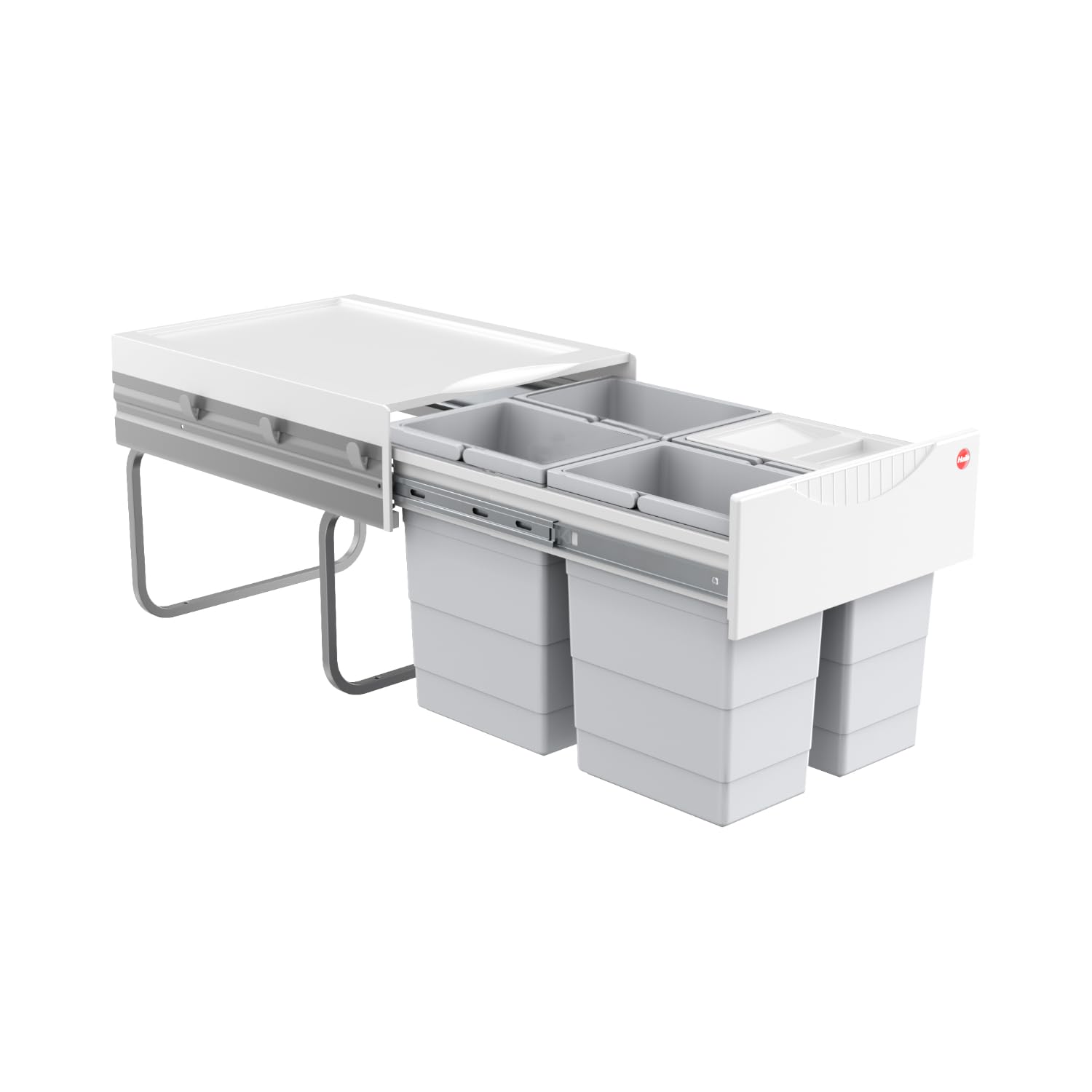 Hailo Abfallsammler 3643141 | 4x 8,5 Liter | Einbau Mülleimer für 40 cm Unterschrank | Mülltrennsystem mit Vollauszug | Raumspar-Tandem | Mülleimersystem Küche | Ein Biomüll Deckel inkl.