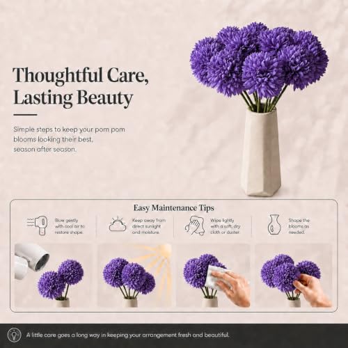 Image of Mandy's 12pcs Artificial Purple Ball Chrysanthemum Flowers