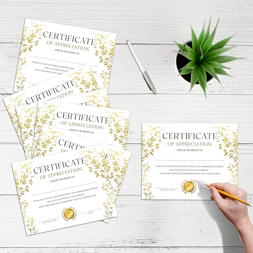 Image of Certificate of Appreciation -25pcs, Certificates of Recognition, Thank You Gifts Certificates for Employees, Staff, Teachers, Volunteers, 8x10 Inch Award Certificate-A08