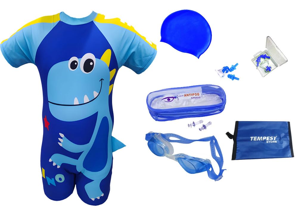 Tempest Boys Swimming Kit| Swimming Costume | Swim Suit Set| Swimwear | Swimming Dress | One-Piece Swimwear | Kids Swimsuit Boys Swimming Dress Goggles Cap Ear Plug Nose Clip with KIT Bag-image-12