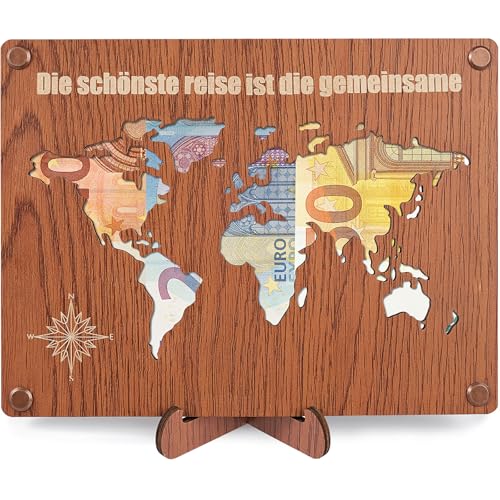 ARTREE Geldgeschenke Holz, Geldgeschenk Hochzeit Weltkarte, Personalisierte Hochzeitsgeschenk Verpackung für Brautpaar, Hochzeits, Flitterwochen, Paargeschenk Holz Hochzeitskarte (Weltkarte)
