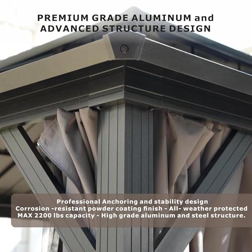 10'x12' Hardtop Gazebo, Double-Layer Galvanized Steel Roof Gazebo, All-Season Aluminum Frame Pavilion with Privacy Curtains and Netting for Patio, Garden, Hot Tub & Backyard