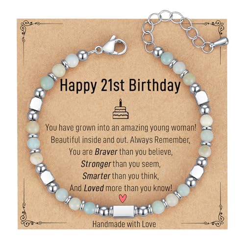 Image of AryaHozel 4mm Natural Stone Bracelet with Birthday Cards, 6-21 Year Old Birthday Gifts for Girls Daughter Granddaughter Niece Sister Women Friends