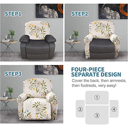 Fuangui Printed Recliner Slipcover 4 Pieces Stretch Recliner Chair Cover With Pocket Soft Recliner Cover Anti-Slip Sofa Cover Reclining Couch Cover Furniture Protector For Living Room, 25 #TOP5