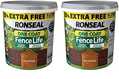 Ronseal 5L One Coat Fence Life Fence Paint Bundle Deal 2 for 49.99-2 x 5L tubs = 10L - Harvest Gold