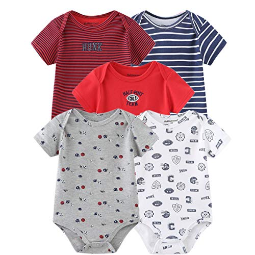 Image of Kiddiezoom Newborn Baby Unisex Cotton One-Piece Bodysuits Baby Gift 5-Pack Baby Clothes