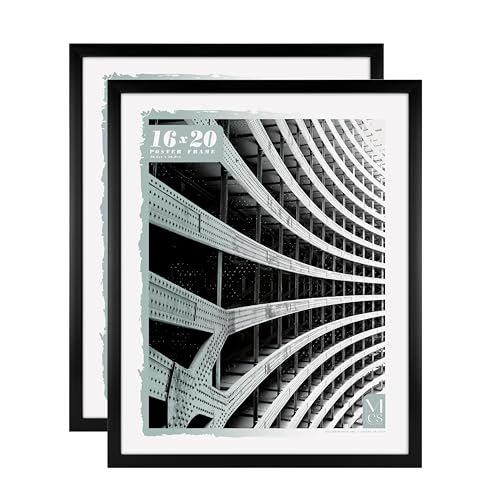 Image of MCS Foundation 16x20 Poster Frame Traditional Black, Vertical & Horizontal Wall Hanging Large Picture Frame for Photos, Posters & Art Prints (2-Pack)