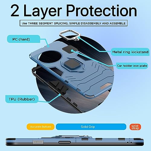 Image of Pikkme OnePlus 11 5G Back Cover | D5 Tough Armor Bumper | 360 Protection Case | Ring Holder Stand Case for OnePlus 11 5G (Blue)