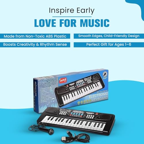 Image of Braintastic Kids Piano Keyboard with Microphone, 37 Keys, 8 Rhythms, 8 Tones with 6 in-Built Demos & Song Recording Feature for Boys & Girls (Black)