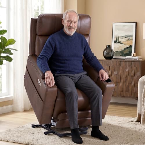 Image of MCombo Lift Chair for Tall Man 6'6'', Dual Motor Power Lift Recliner Chair for Elderly, Lay Flat for Sleeping, Heat and Massage, USB & Type C, Faux Leather 7755 (Dark Brown)