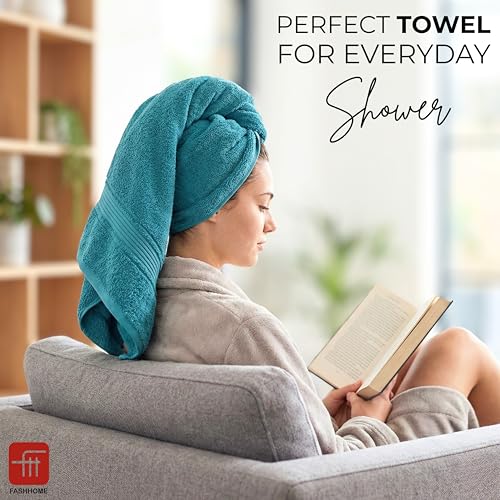 Image of 380 GSM 100% Cotton Highly Absorbent Light Weight Quick Dry Large Couple Bath Towel Set of 2 (Teal)
