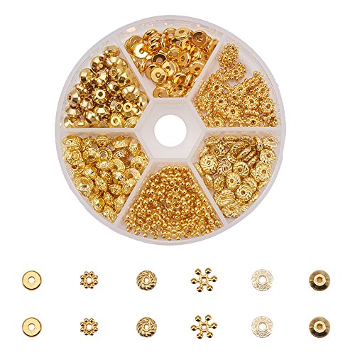 PH PandaHall 1 Box 300 PCS 6 Style Golden Brass Bead Spacers Jewelry Findings Accessories for Bracelet Necklace Jewelry Making
