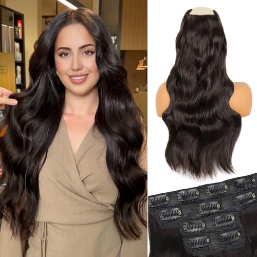 IDN BEAUTY Colored Clip in Hair Extension, 12PCS Hot Pink 24Inch Invisible Clip Straight Synthetic Hair Pieces for Women, Hair Accessories for Party Cosplay Travel Birthday