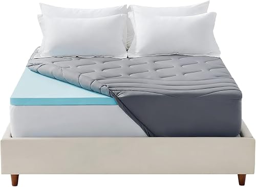 SLEEP ZONE Dual Layer 3" Cooling Thick Mattress Topper Queen, 2" Cool Gel Medium