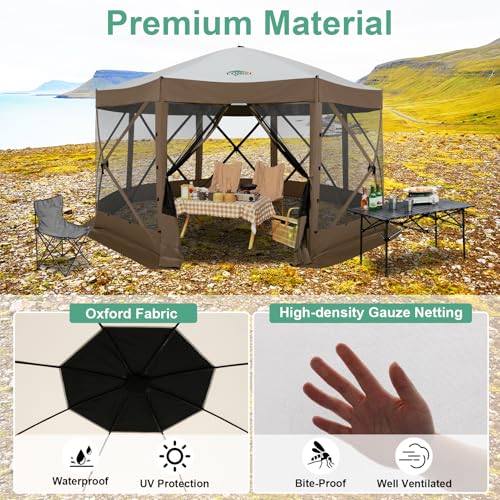 Image of COBIZI 15x15 FT Pop Up Gazebo - Canopy Tent, Large Gazebos On Clearance,Instant Screened in Gazebo,carpas para Patio,Portable Screen Tents for 12-15 Persons Outdoor Camping, Backyard, Brown