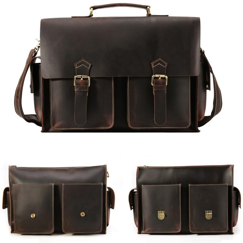 PTEXTU Leather Slim Briefcase for Men 15.6" Laptop Crossbody Messenger Bag Business Work Lawyer Attache Case3