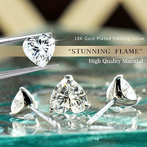 "Stunning Flame" 18K White Gold Plated 925 Sterling Silver Cubic Zirconia Heart Shape Cut Stud Earrings | Cz Studs For Women, Men And Girls（Heart ，7） #TOP3