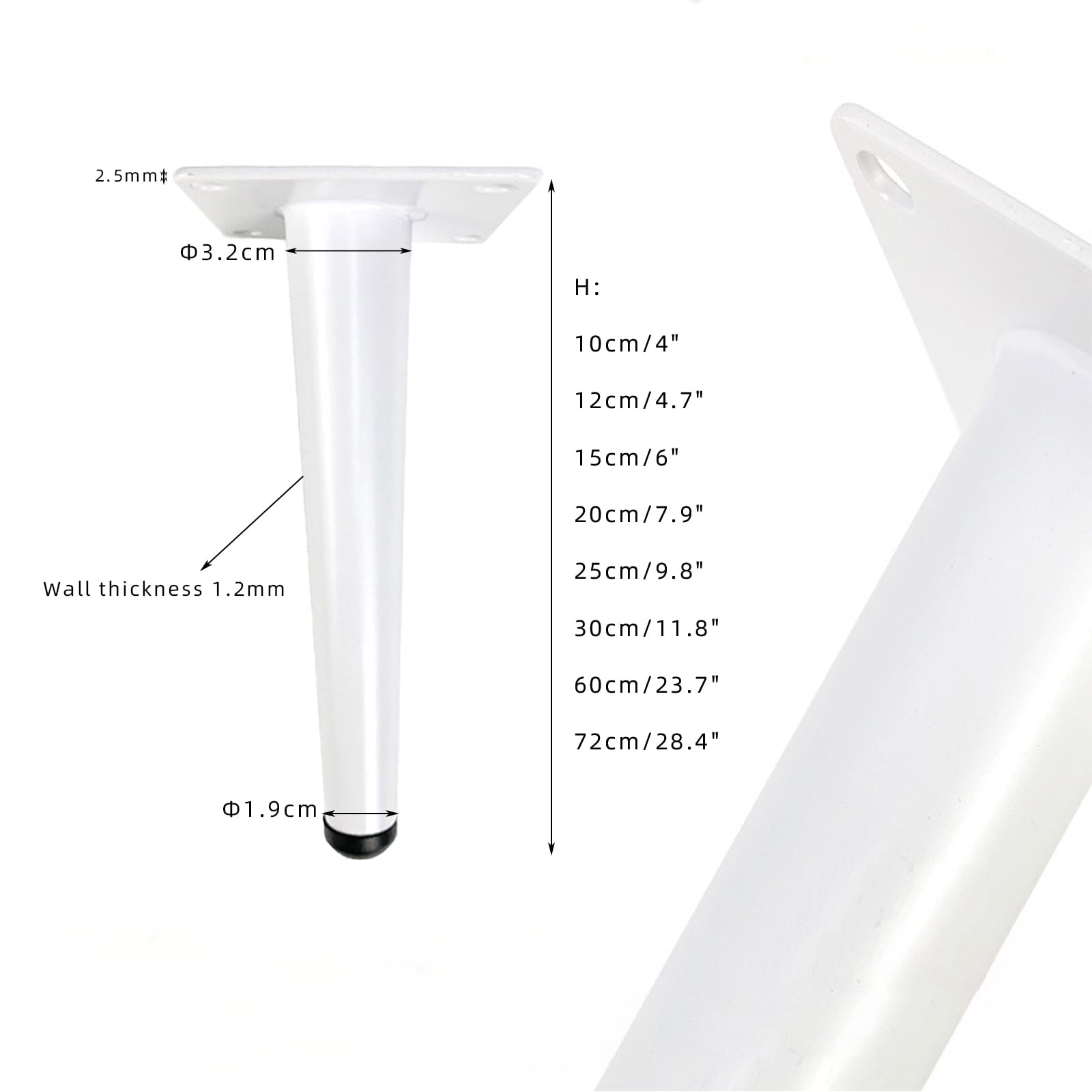 Generico Gambe per Mobili Piedini per Tavolo in Metallo da 30 cm 4 Pezzi Supporto in Ferro Bianco Vernice Spray Piedini per Divano Altezza: 10-72 cm Piedini per Mobile da 30 cm/11,8"