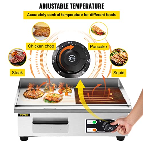 Vbenlem 22" Commercial Electric Griddle,Electric Countertop Flat Top Griddle 110V 1600W,Non-Stick Restaurant Teppanyaki Stainless Steel Grill ,Adjustable Temperature Control 122°F-572°F. #TOP3