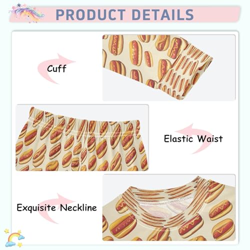 Pajama Sets Long Sleeve Cartoon Hot Dog Pattern Soft Comfy Sleepwear 2 Piece PJS 3-8T4