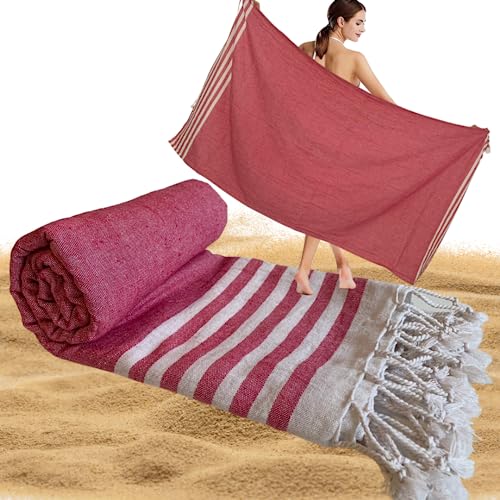 NARAMAKI® Beach Towel 90 x 170 cm in Pink Fouta with Fringes 100% Cotton, Ideal for Beach Lounger Sea and Pool - Image 2
