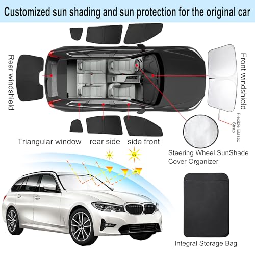 Image of 8PCS YYCKE Window Shades for 3 Series 2013-18 for BMW Accessories Car Side Full Windows Rear Triangular Windshield Sun Shade Sun UV Rays & Privacy Protection for Camping,Napping,and Relaxing