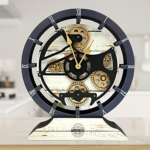 The Gears Clock Desk Clock 10 inches with Real Moving Gears Convertible into Wall Clock (Desert Beige)