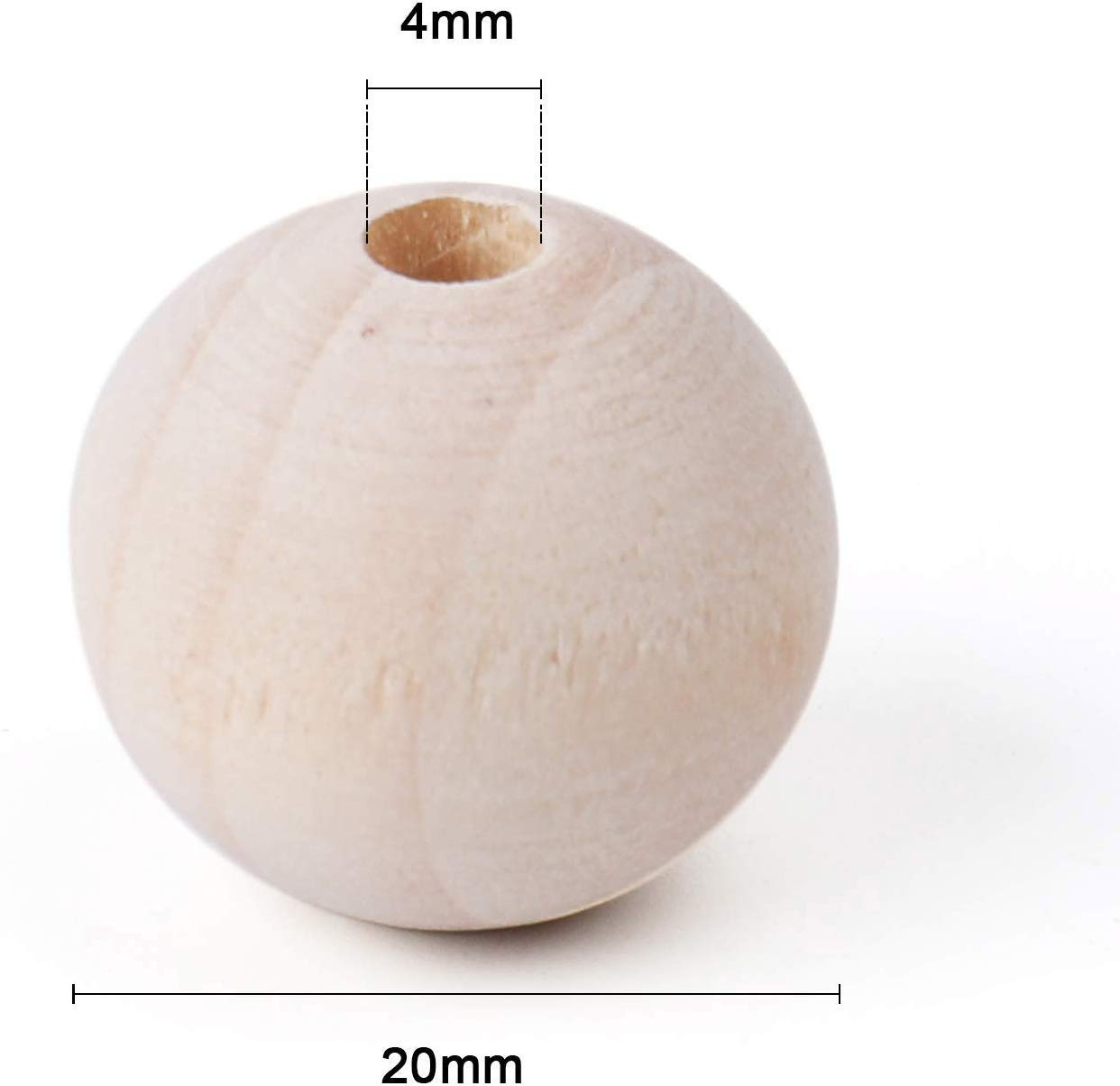 215pcs Wooden Beads 20mm Natural Round Wood Bead Unfinished Craft Loose Beads for DIY Jewellery Making Macrame Wall Hanging Craft and DIY Painting Home Decorations (4-5mm Hole) - Image 2