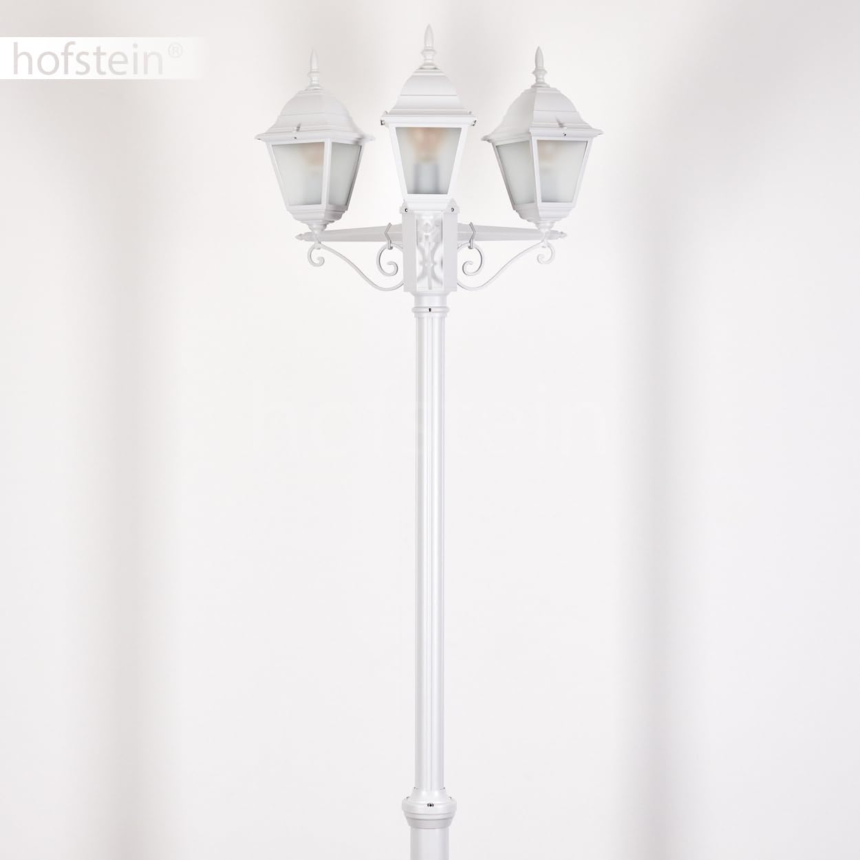 HOFSTEIN Kandelaber Naofe Lampe d'extérieur en métal/verre dépoli en blanc, vitres interchangeables transparentes, lampe de chemin au design rustique/antique/vintage pour jardin, terrasse, cour, max