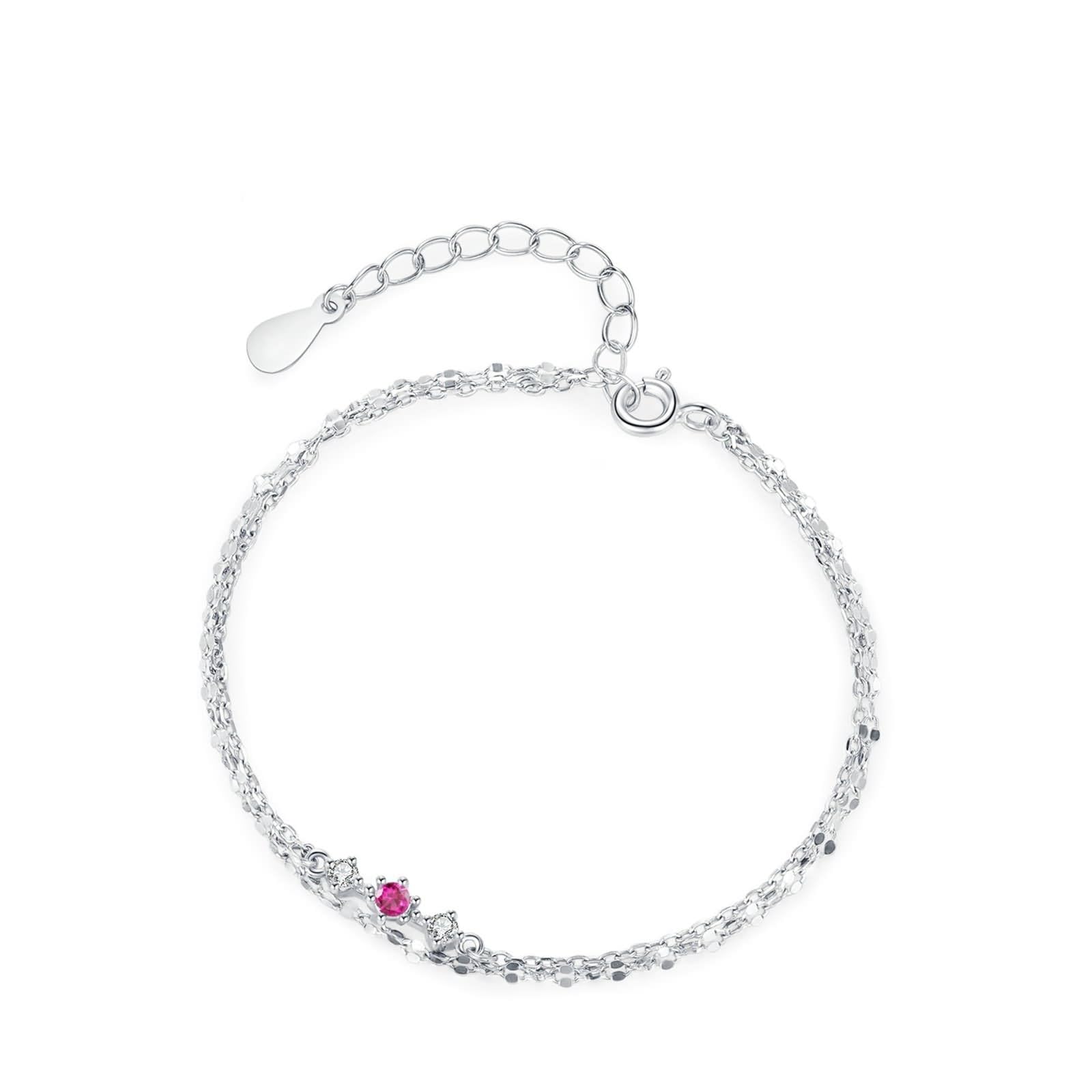 Bracelet Men Silver, Armband Freundschaft Doppellagige Kette mit Korund und Moissanit Silber 9K Weißgold 16+5cm
