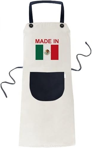 Made in Mexico Country Love Apron Adjustable Bib Cotton Linen BBQ Kitchen Pocket Pinafore