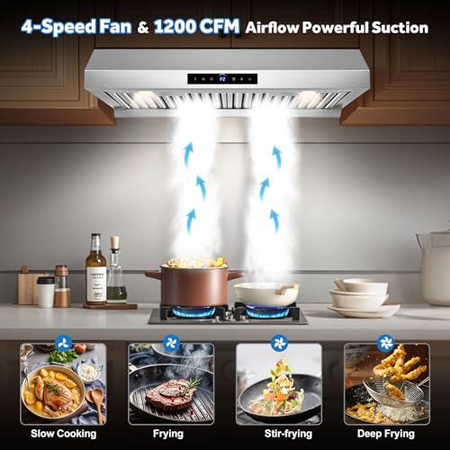 Image of 30 inch Under Cabinet Range Hood 1200 CFM with 4-Speed Gesture Sensing & Touch Control