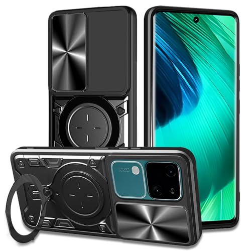 Image of AESTMO Armor Vivo V30 / V30 Pro 5G Bumper Back Case Cover | Ring Holder & CD Pattern Sliding Camera Shutter Cover | 360 Degree Protection Back Case Cover for Vivo V30 / V30 Pro 5G (Black)