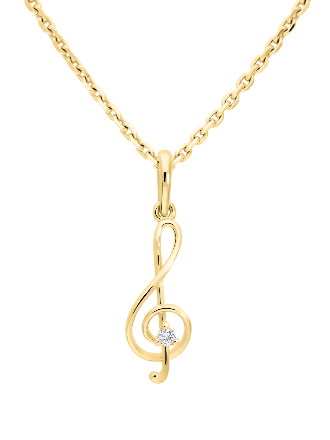 MyGold Ordenador Llave Colgante de oro 585 oro amarillo (14 quilates) maciza con piedra Circonita 25 mm x 7 mm cadena colgante Instrumento Musical Músicos Sänger Regalos para mujeres Melody a de