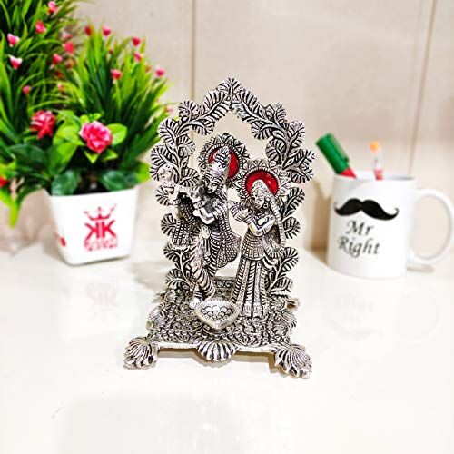 Image of KridayKraft Metal Radha Krishna Idol Statue with Silver Antique Finish so Looks Very Beautiful and use for the Purpose of Worship and Decorative for Home,Office&Table Gift for Birthday
