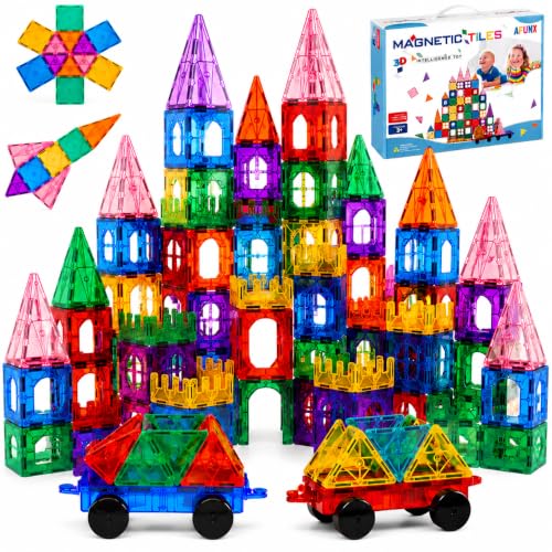 AFUNX 102PCS Magnetic Tiles for Kids,Strong Magnets,3D Clear...