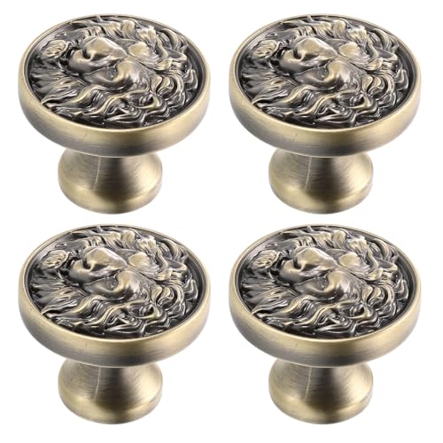TOBBOMEY 4 Piezas Tiradores de Cajón Vintage de Aleación de Zinc 4 Piezas, Pomos Redondos Rústicos en Acabado Antiguo Mate, para Muebles, Armarios y Cajones de Cocina y Baño, Perillas