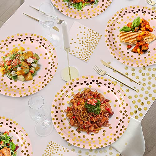 Cenlbj Pink And Gold Paper Plates-50 Pack- 25 * 7Inch Paper Plates & 25 * 6.5Inch Napkins,Pink Gold Paper Plates And Napkins Party Supplies For Birthdays Receptions And All Occasions #TOP6