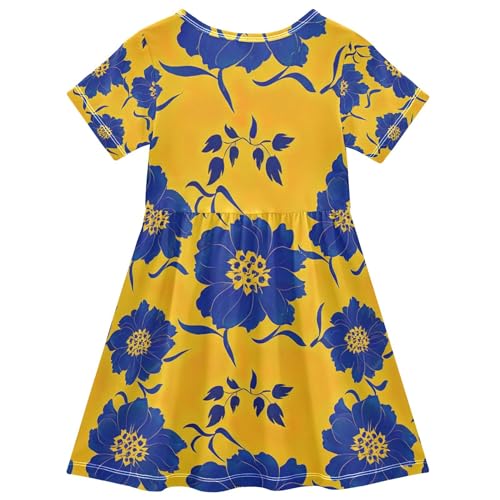 Elegant Blue Flowers Yellow Toddler Girls Dresses Casual Clothing Summer Outfits Little Girl 2t2