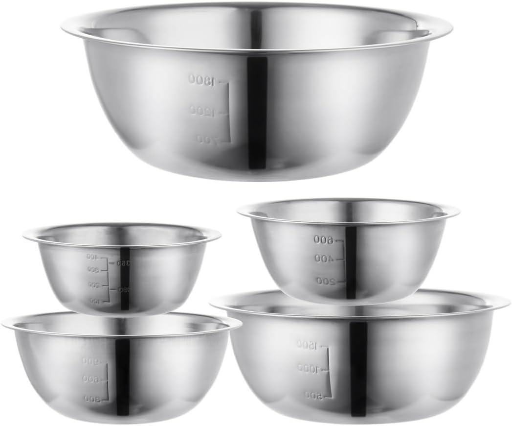 5-Piece Stainless Steel Mixing Bowl Set, Stackable Bowls For Efficient Storage, Ideal For Cooking, Baking, And Outdoor Events